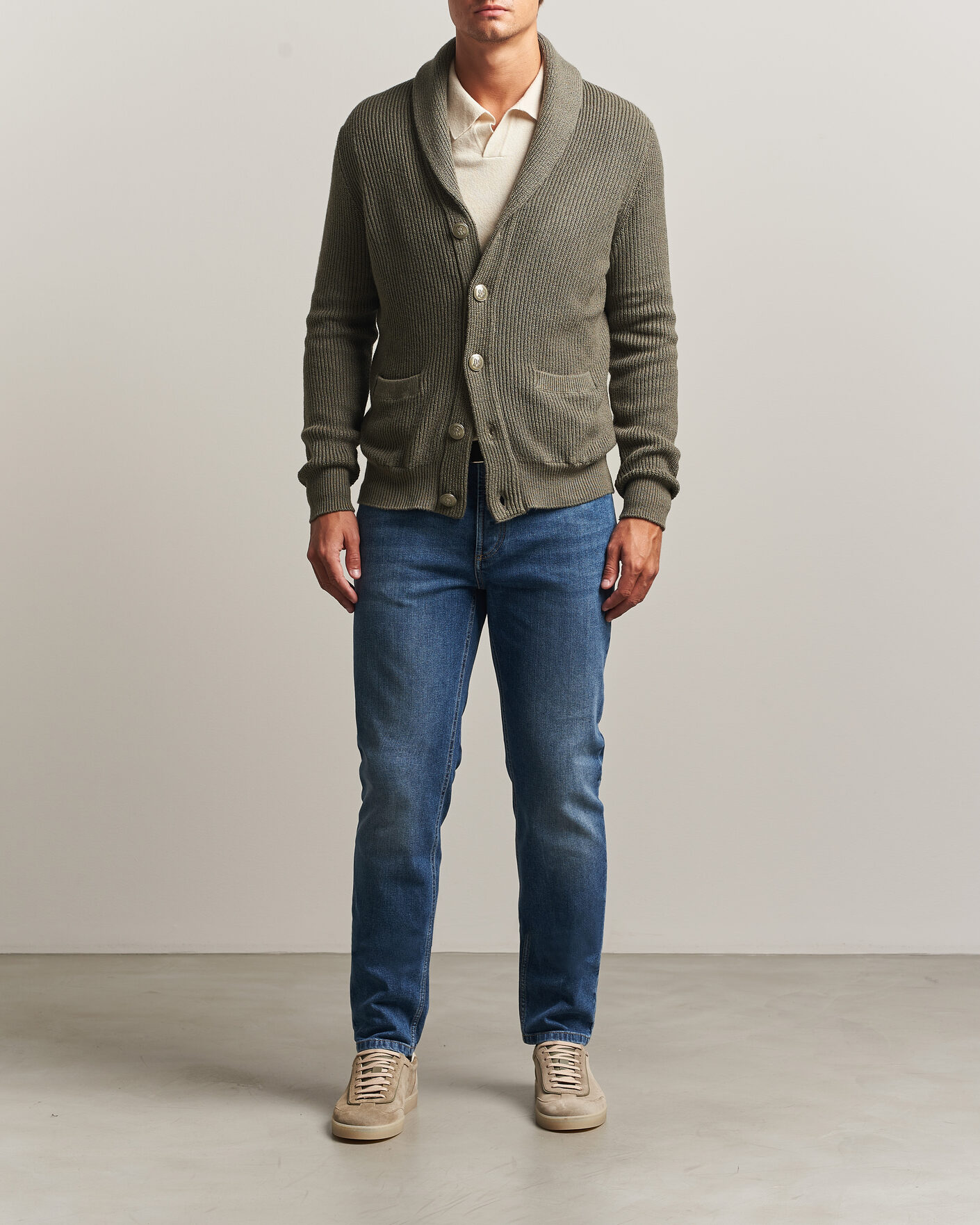 Mies | Puserot | Brunello Cucinelli | Shawl Collar Cardigan Forest Green