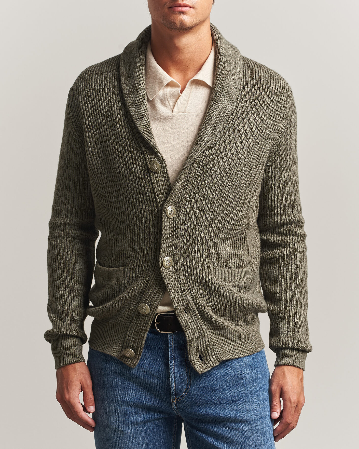 Mies | Puserot | Brunello Cucinelli | Shawl Collar Cardigan Forest Green