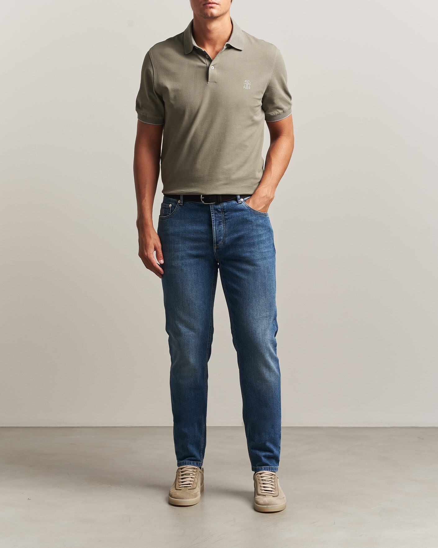 Mies | Pikeet | Brunello Cucinelli | Short Sleeve Logo Polo Olive