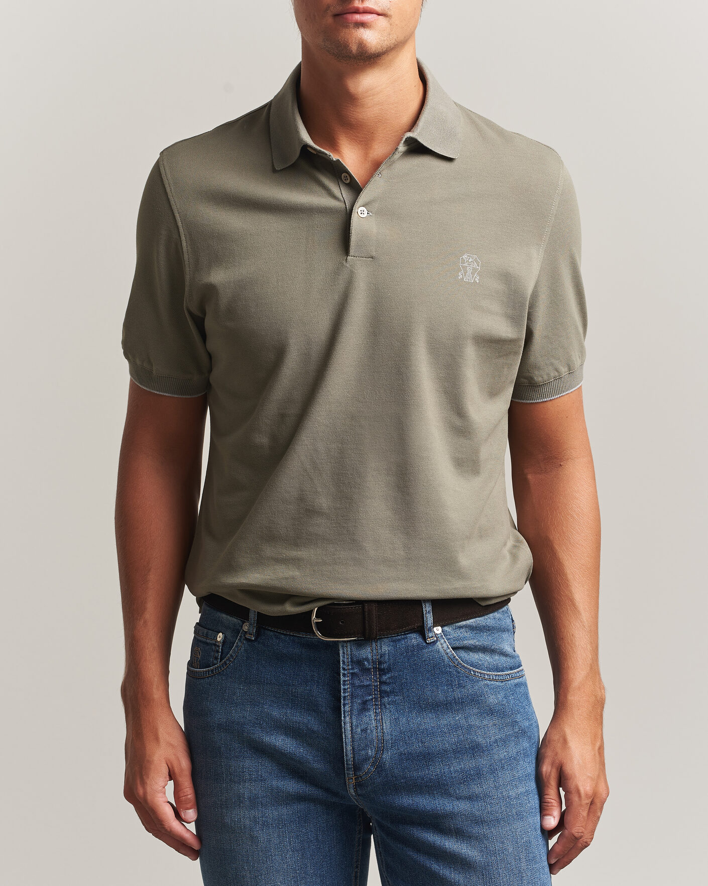 Mies | Pikeet | Brunello Cucinelli | Short Sleeve Logo Polo Olive