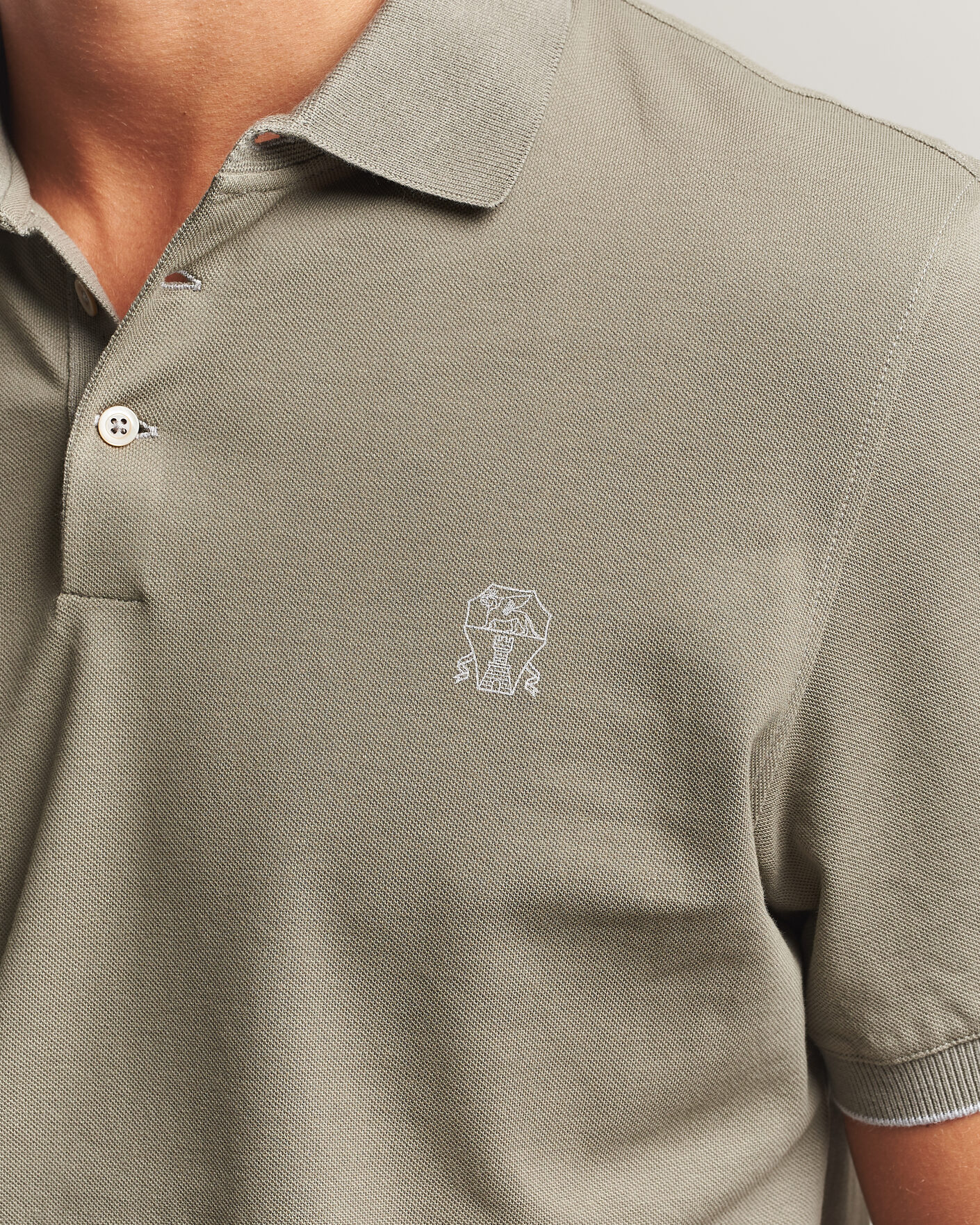Mies | Pikeet | Brunello Cucinelli | Short Sleeve Logo Polo Olive