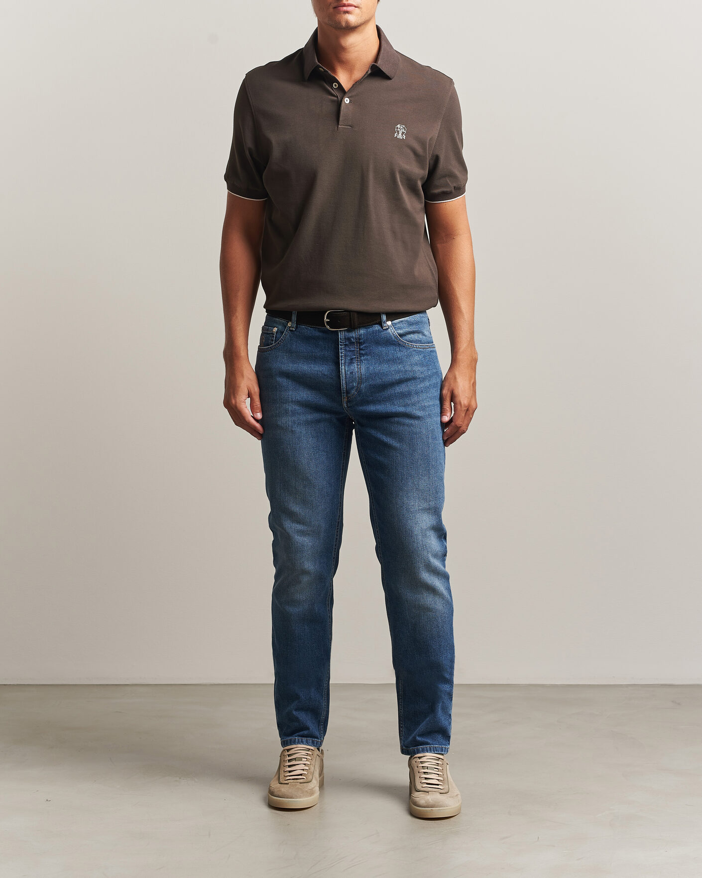 Mies | Pikeet | Brunello Cucinelli | Short Sleeve Logo Polo Dark Brown