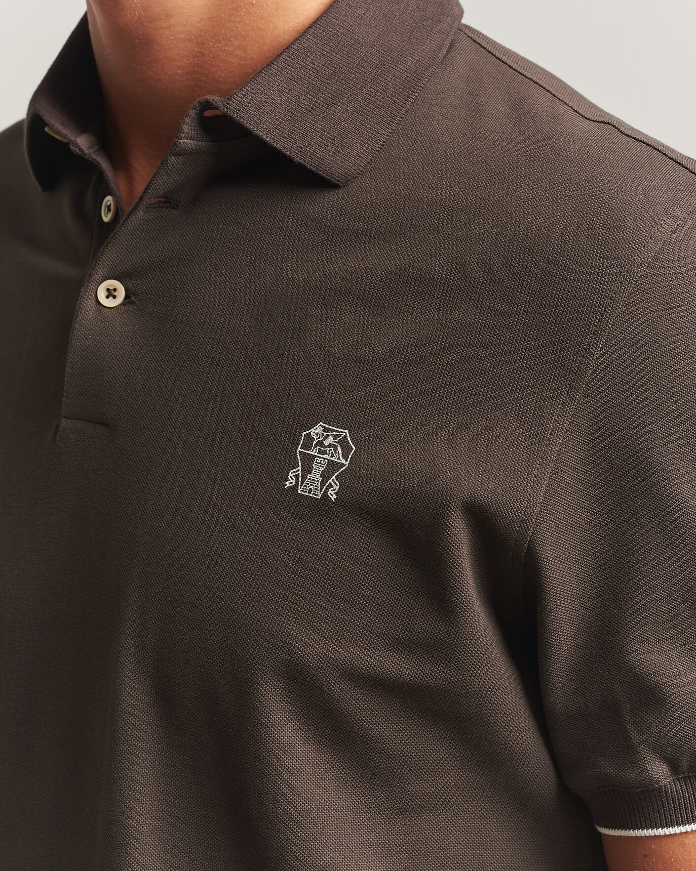 Mies | Pikeet | Brunello Cucinelli | Short Sleeve Logo Polo Dark Brown