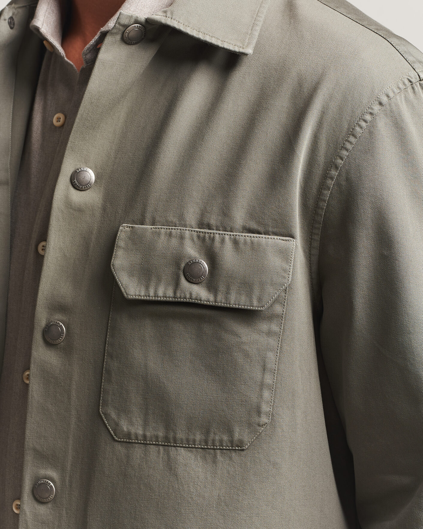Mies | Kauluspaidat | Brunello Cucinelli | Twill Cotton Overshirt Olive