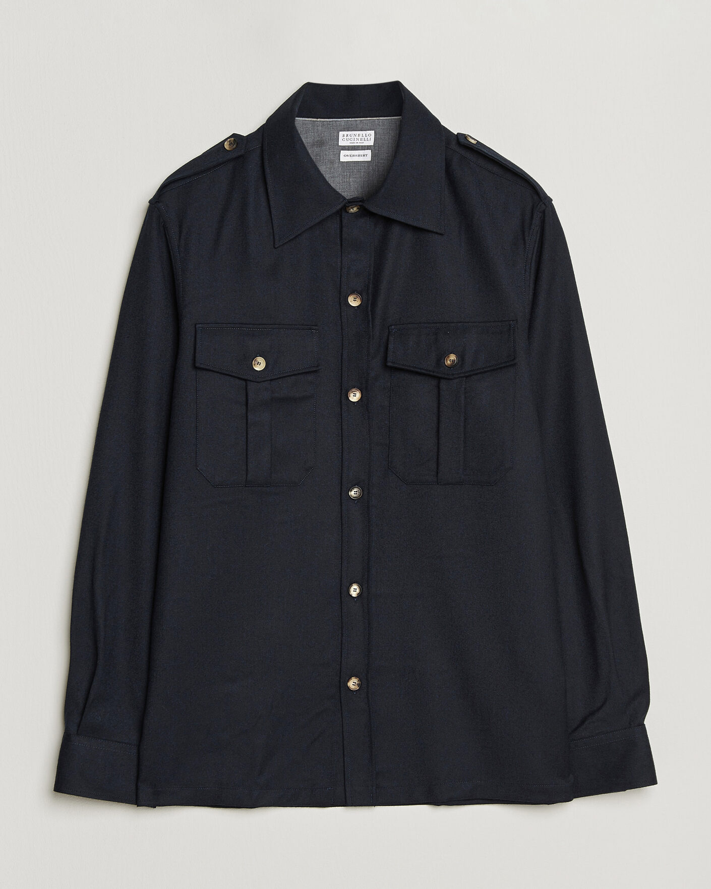 Mies | Kauluspaidat | Brunello Cucinelli | Flannel Double Pocket Overshirt Navy