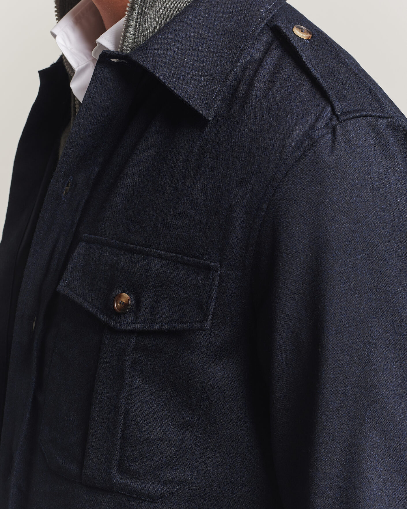 Mies | Kauluspaidat | Brunello Cucinelli | Flannel Double Pocket Overshirt Navy