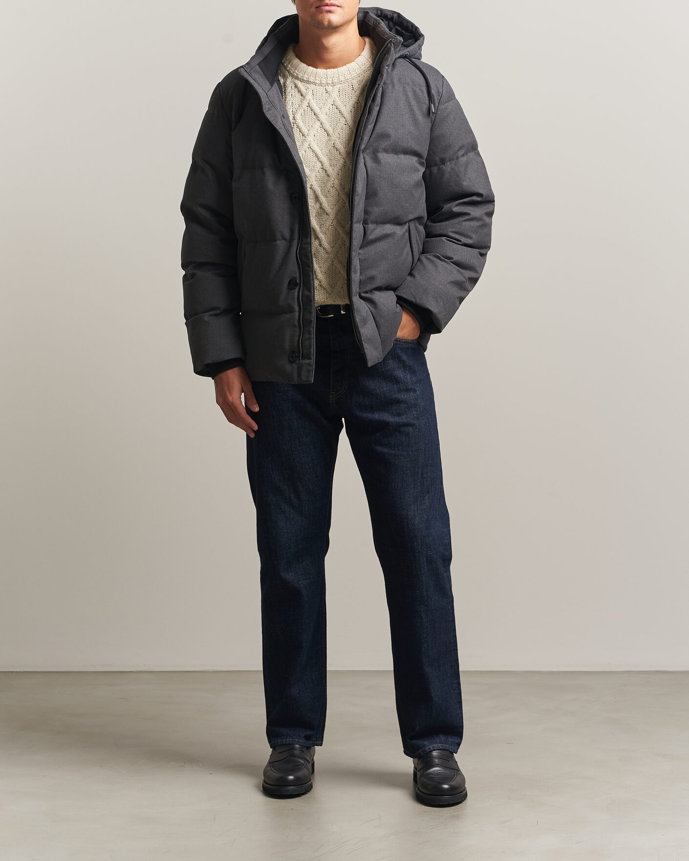 Mies | Takit | Gant | Flannel Down Hooded Jacket Black Grey