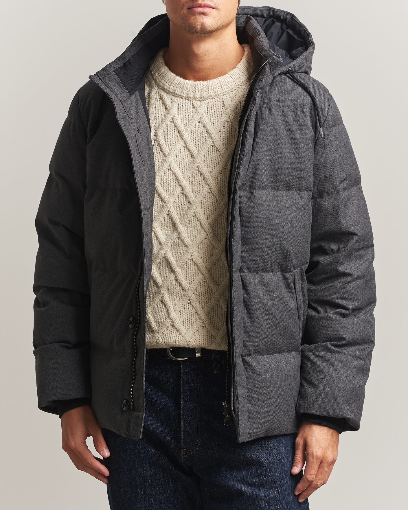 Mies | Takit | Gant | Flannel Down Hooded Jacket Black Grey