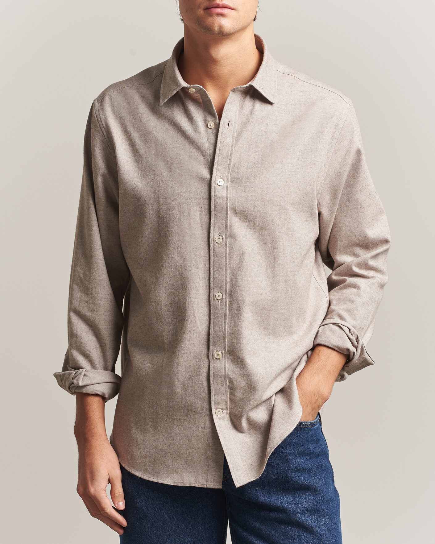 Mies | Kauluspaidat | Gant | Regular Fit Flannel Shirt Light Brown Melange