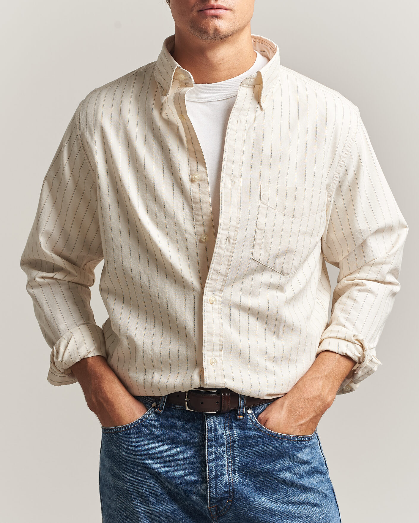 Mies | Kauluspaidat | Gant | Regular Fit Archive Oxford Striped Shirt Cream