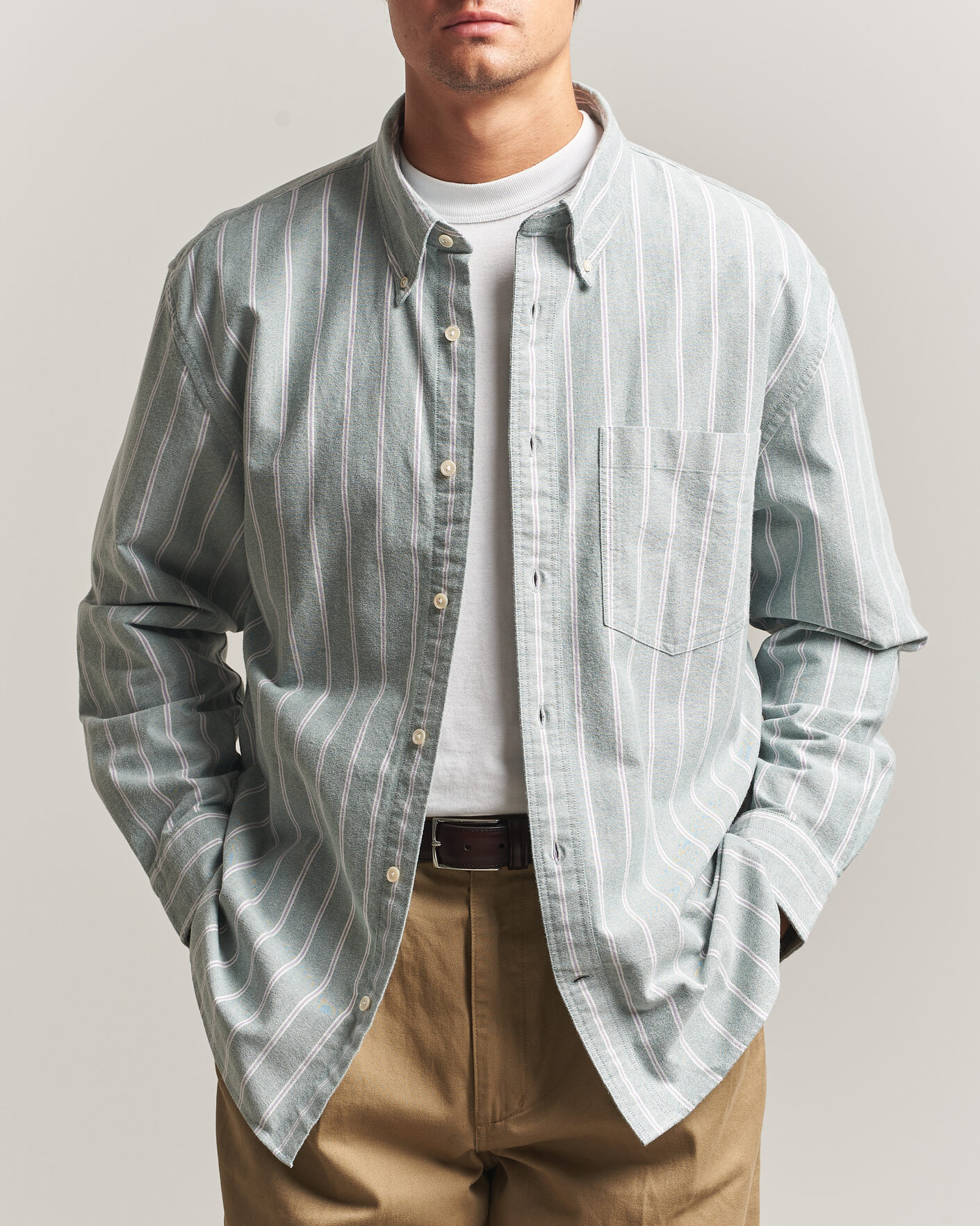 Mies | Kauluspaidat | Gant | Relaxed Fit Brushed Oxford Striped Shirt Dark Emerald