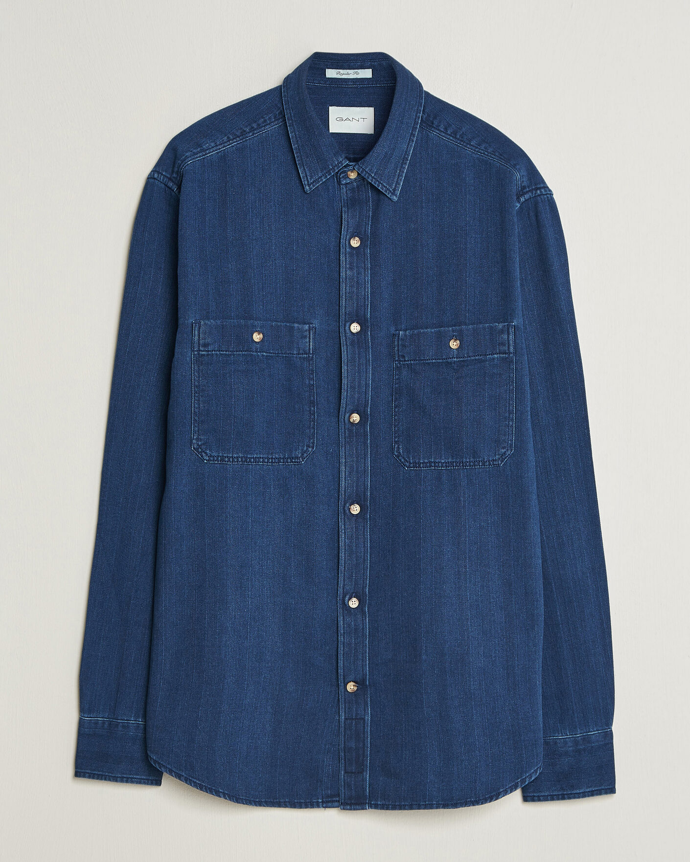 Mies | Kauluspaidat | Gant | Regular Fit Indigo Herringbone Overshirt Mid Blue