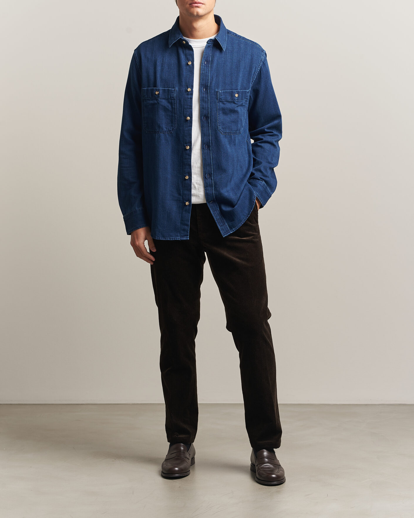 Mies | Kauluspaidat | Gant | Regular Fit Indigo Herringbone Overshirt Mid Blue