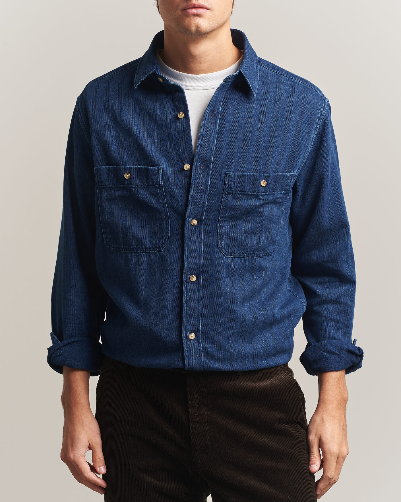 Mies | Kauluspaidat | Gant | Regular Fit Indigo Herringbone Overshirt Mid Blue