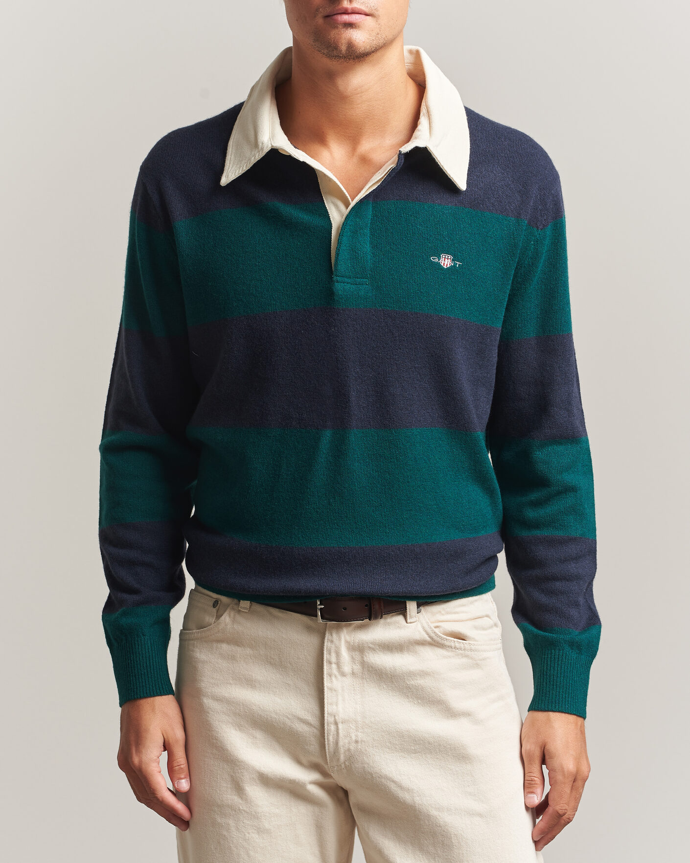 Mies | Puserot | Gant | Lambswool Barstriped Rugger Dark Emerald
