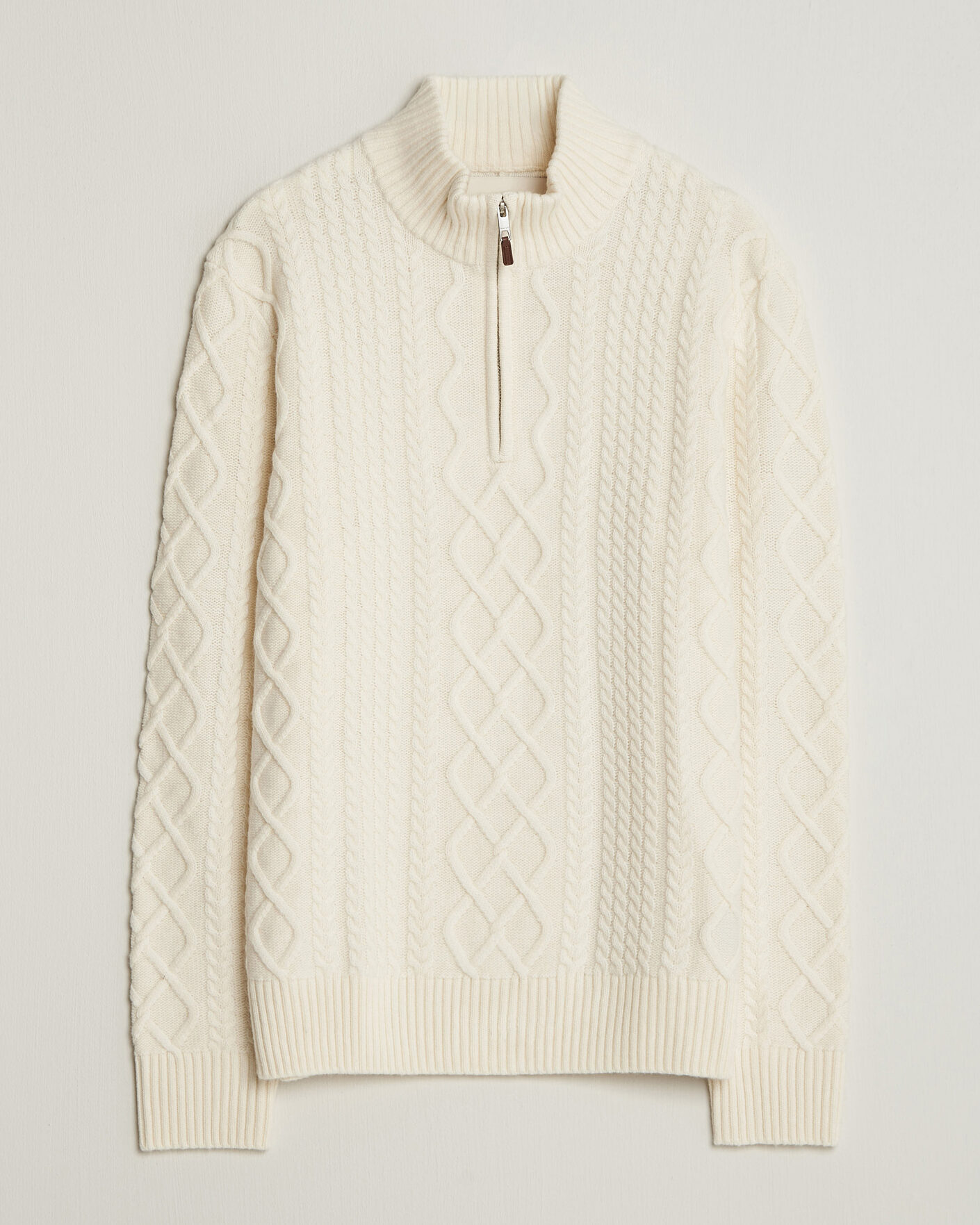 Mies | Puserot | Gant | Wool Cable Knitted Half Zip Cream