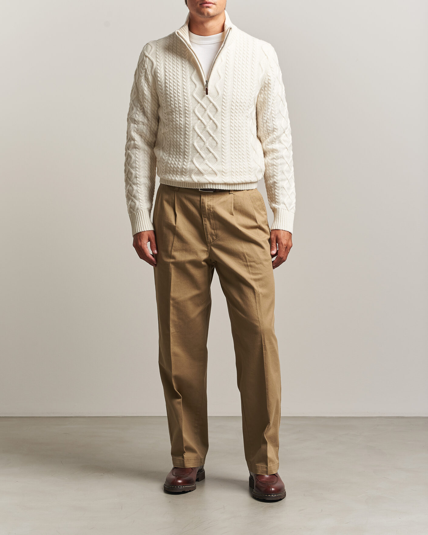 Mies | Puserot | Gant | Wool Cable Knitted Half Zip Cream