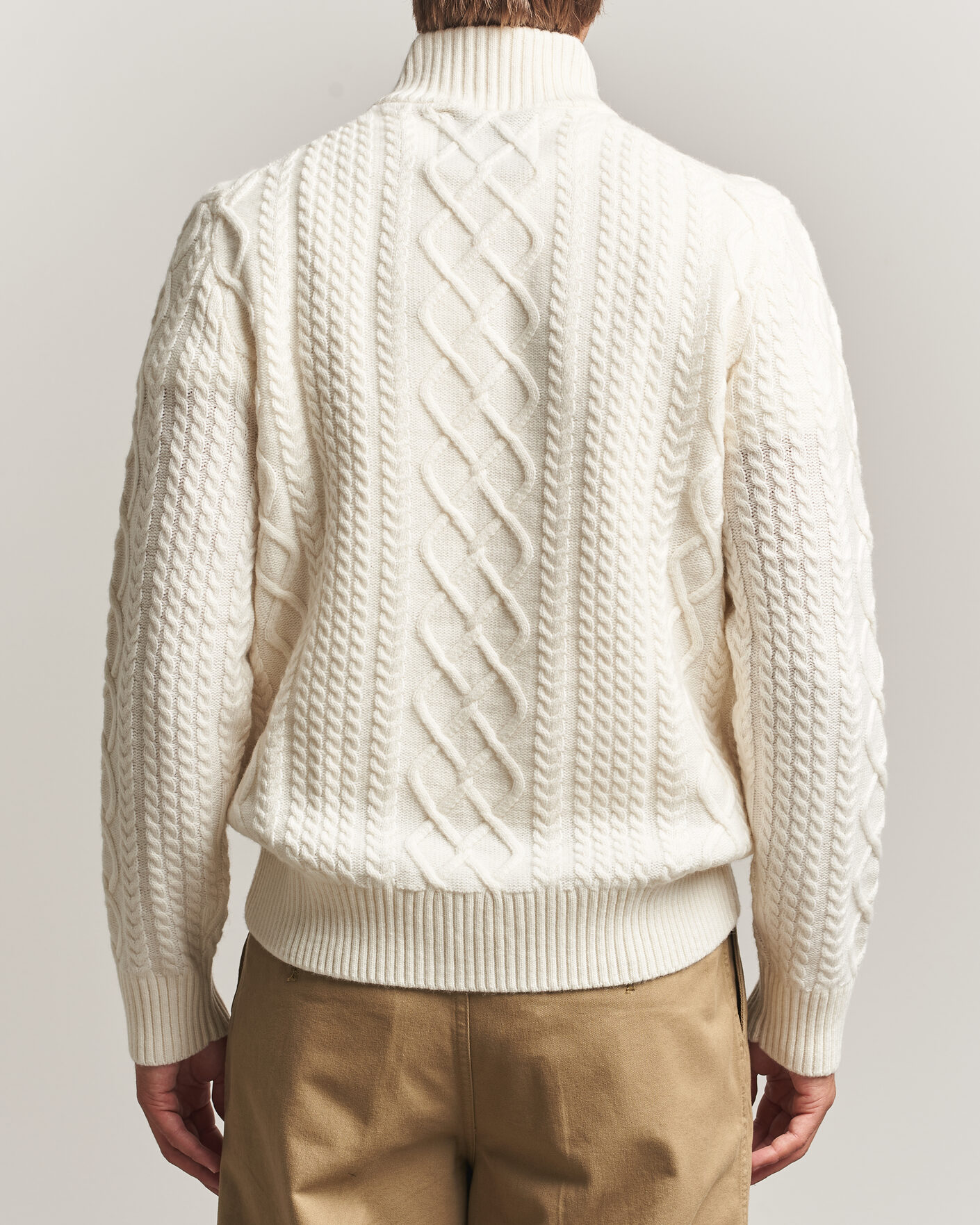Mies | Puserot | Gant | Wool Cable Knitted Half Zip Cream