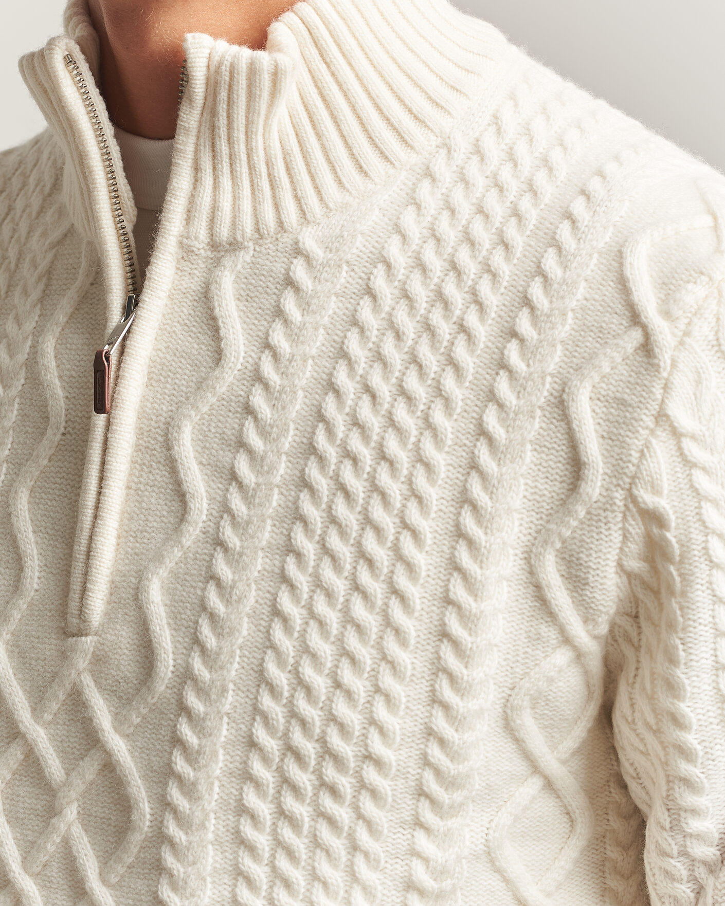 Mies | Puserot | Gant | Wool Cable Knitted Half Zip Cream