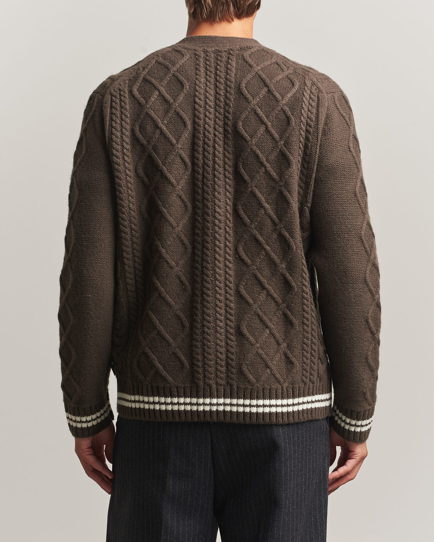 Mies | Puserot | Gant | Wool Cable Knitted Cardigan Shadow Brown