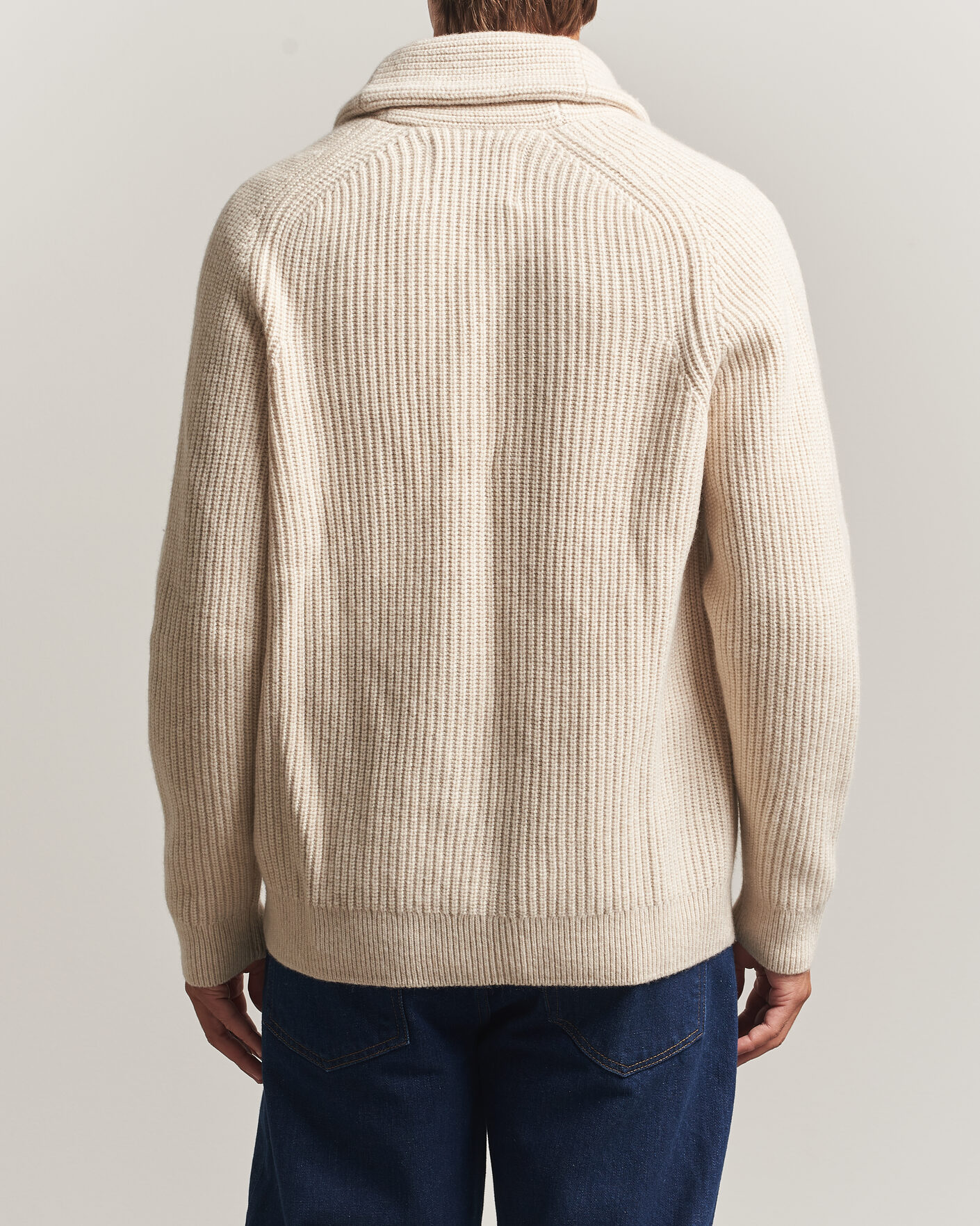 Mies | Puserot | Gant | Wool/Cotton Ribbed Shawl Collar Cardigan Light Beige