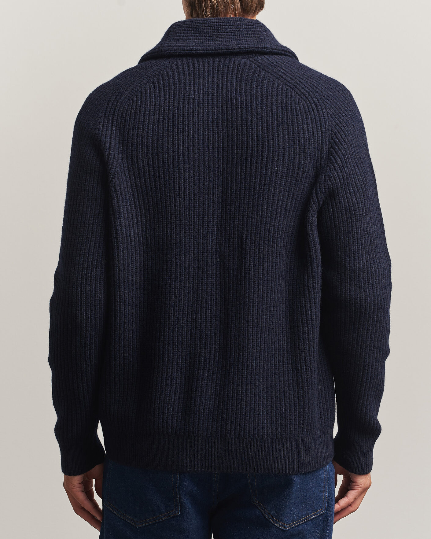 Mies | Puserot | Gant | Wool/Cotton Ribbed Shawl Collar Cardigan Evening Blue