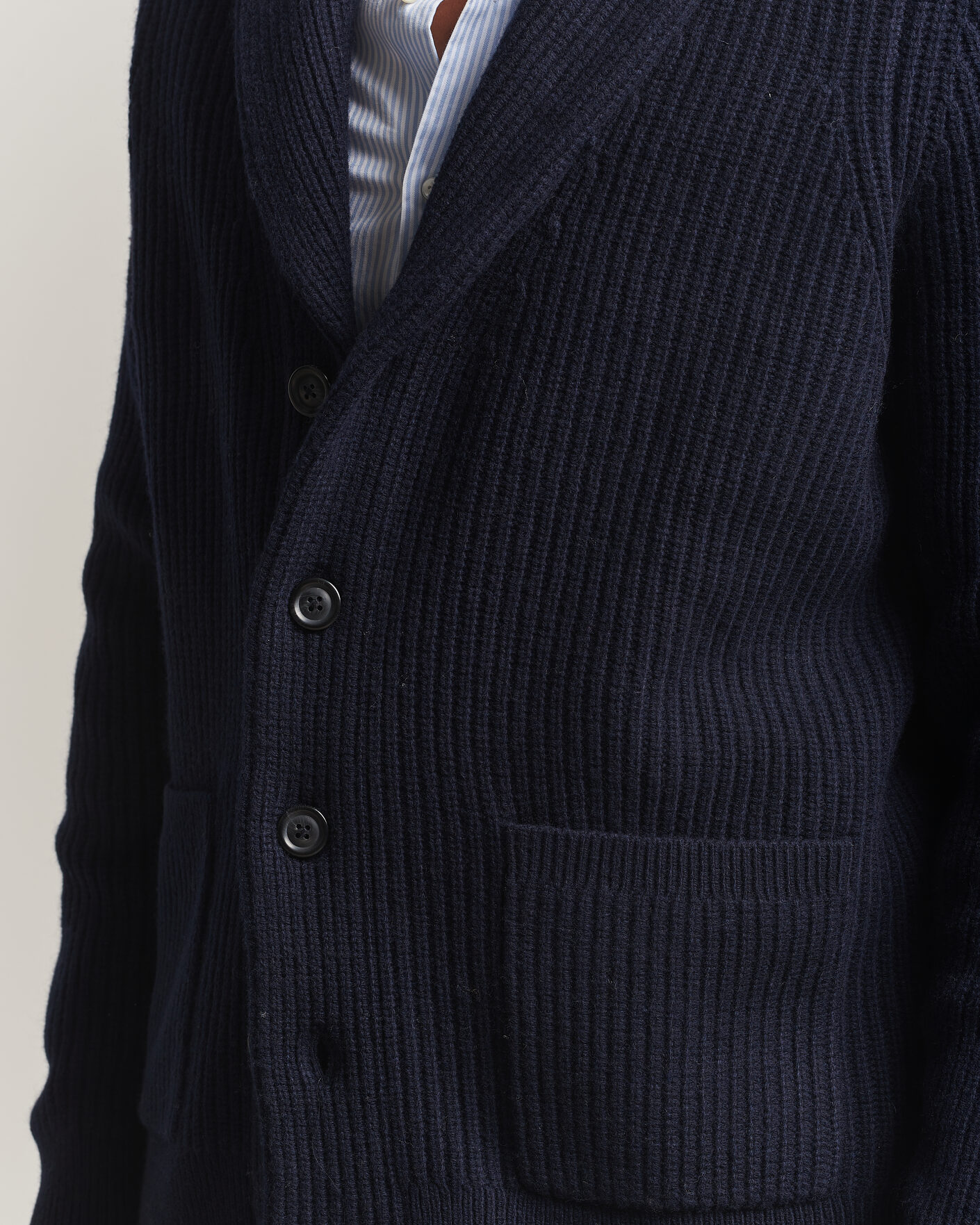 Mies | Puserot | Gant | Wool/Cotton Ribbed Shawl Collar Cardigan Evening Blue