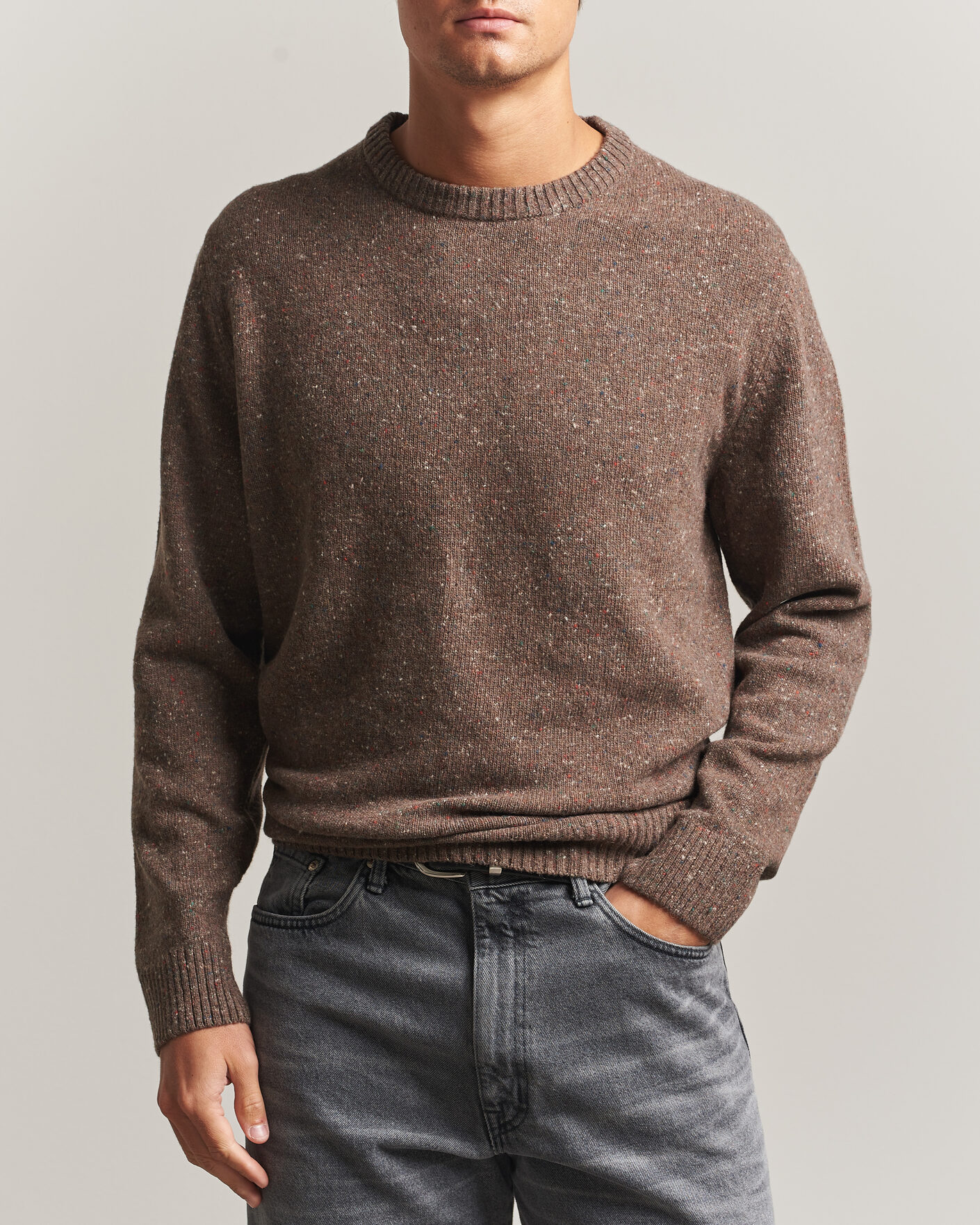 Mies | Puserot | Gant | Neps Wool Crew Neck Sweater Faded Taupe