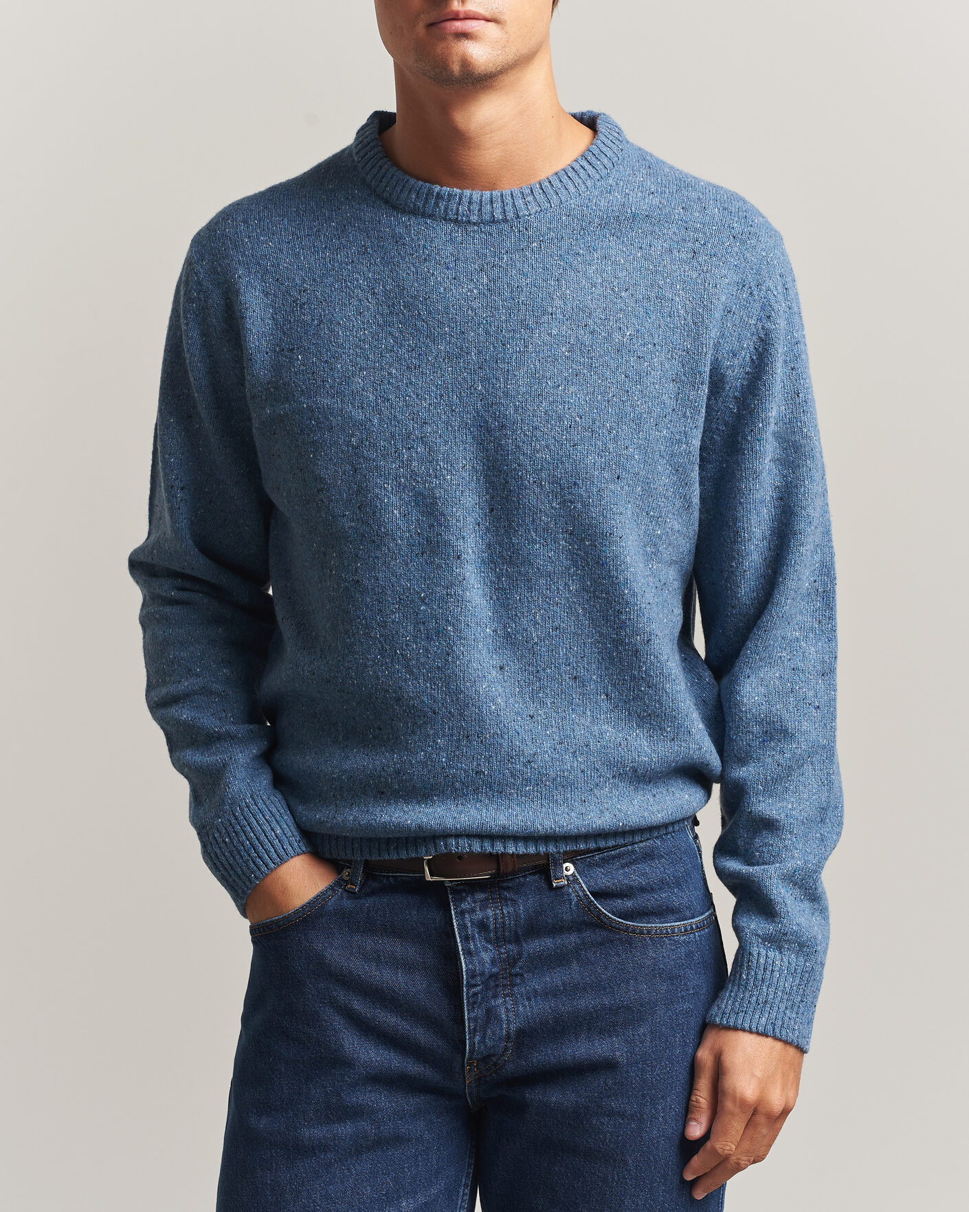 Mies | Puserot | Gant | Neps Wool Crew Neck Sweater Blue Horizon