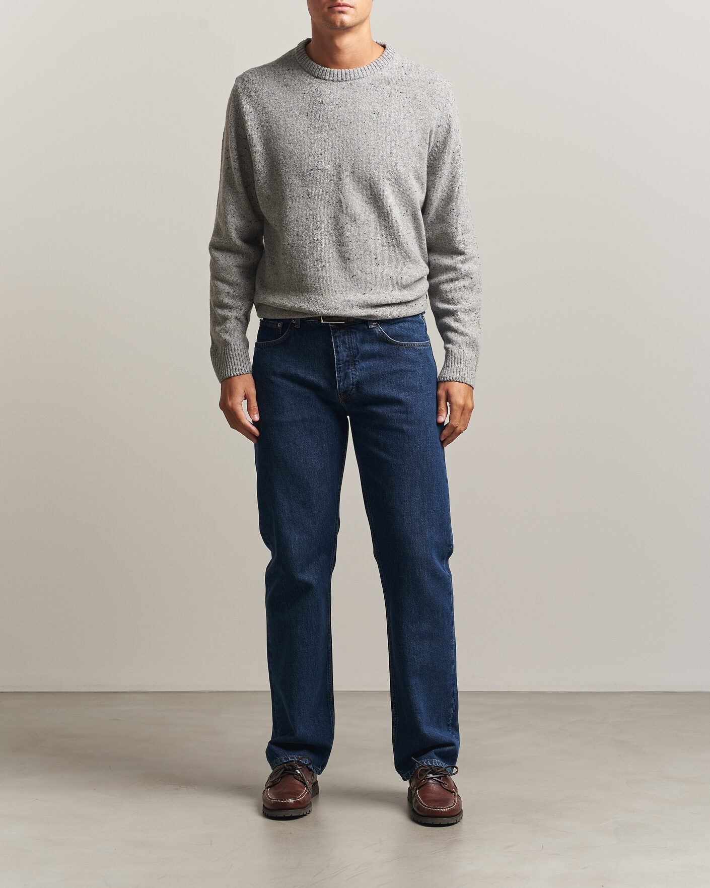 Mies | Puserot | Gant | Neps Wool Crew Neck Sweater Grey Melange