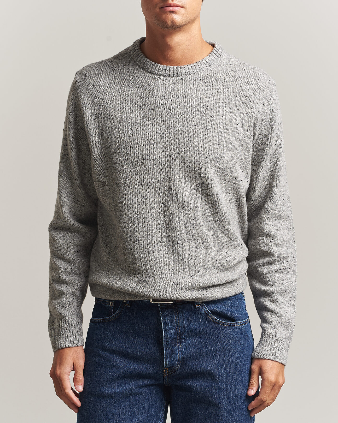 Mies | Puserot | Gant | Neps Wool Crew Neck Sweater Grey Melange