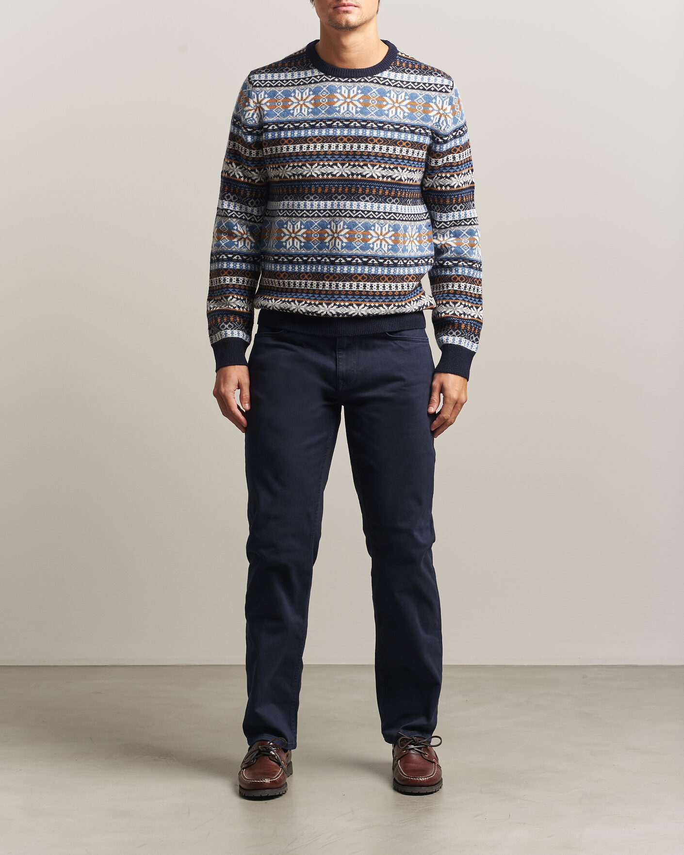 Mies | Puserot | Gant | Brushed Wool Fair Isle Sweater Evening Blue