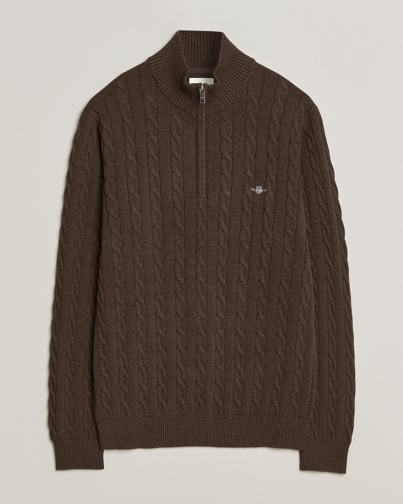 Mies | Puserot | Gant | Cotton Cable Half Zip Black Brown Melange
