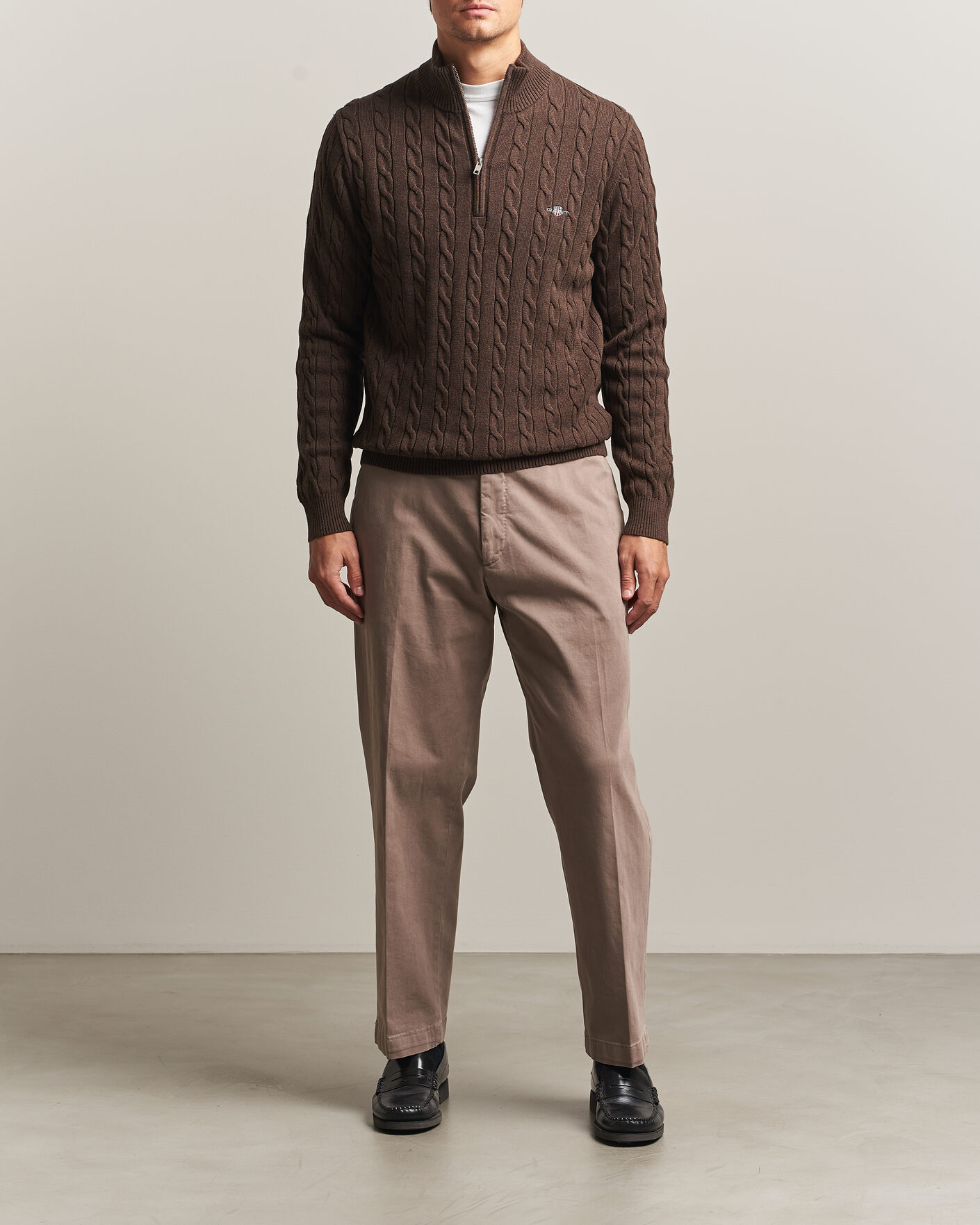 Mies | Puserot | Gant | Cotton Cable Half Zip Black Brown Melange