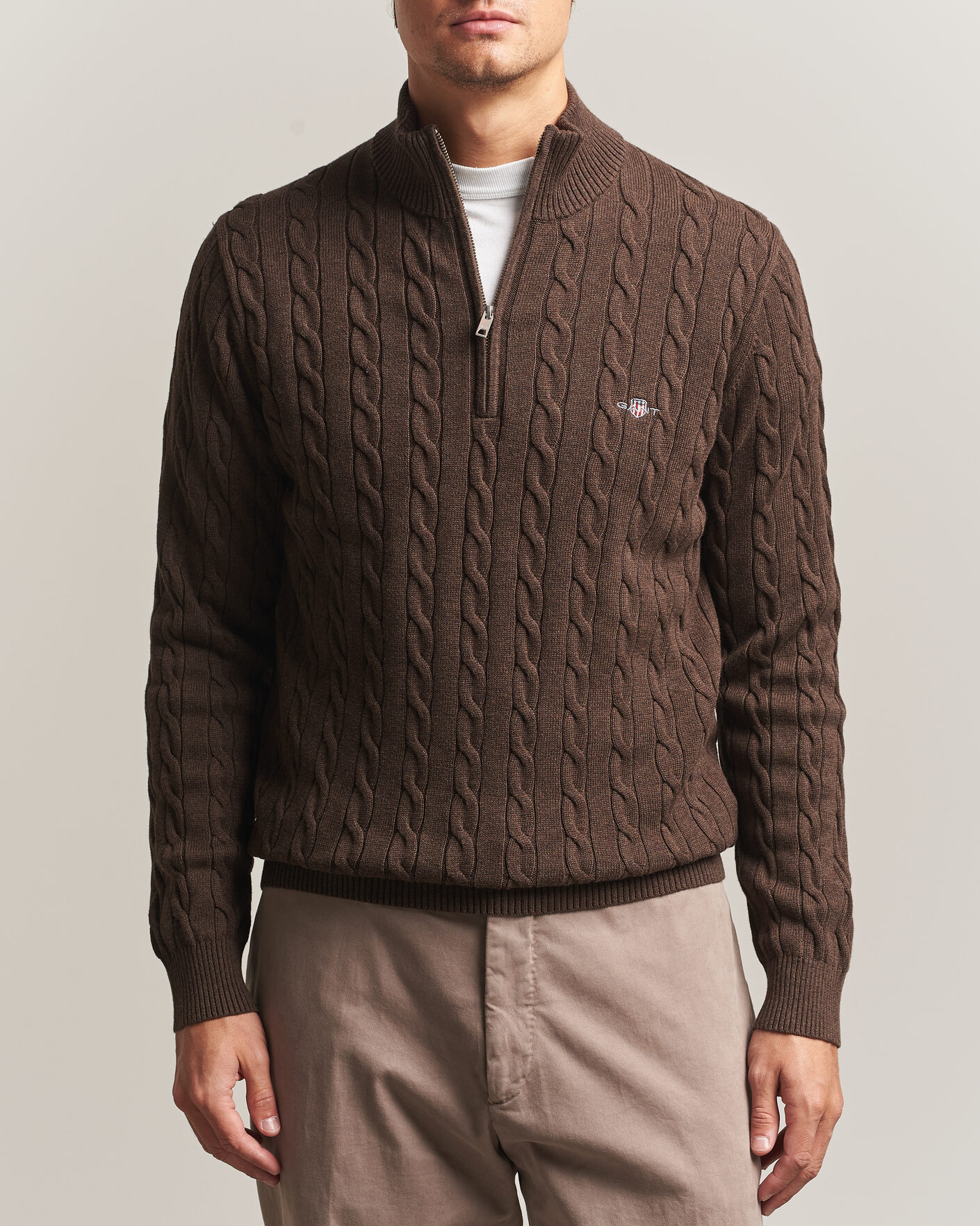 Mies | Puserot | Gant | Cotton Cable Half Zip Black Brown Melange