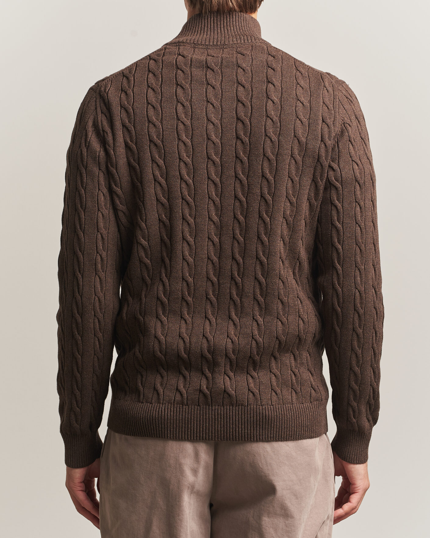 Mies | Puserot | Gant | Cotton Cable Half Zip Black Brown Melange