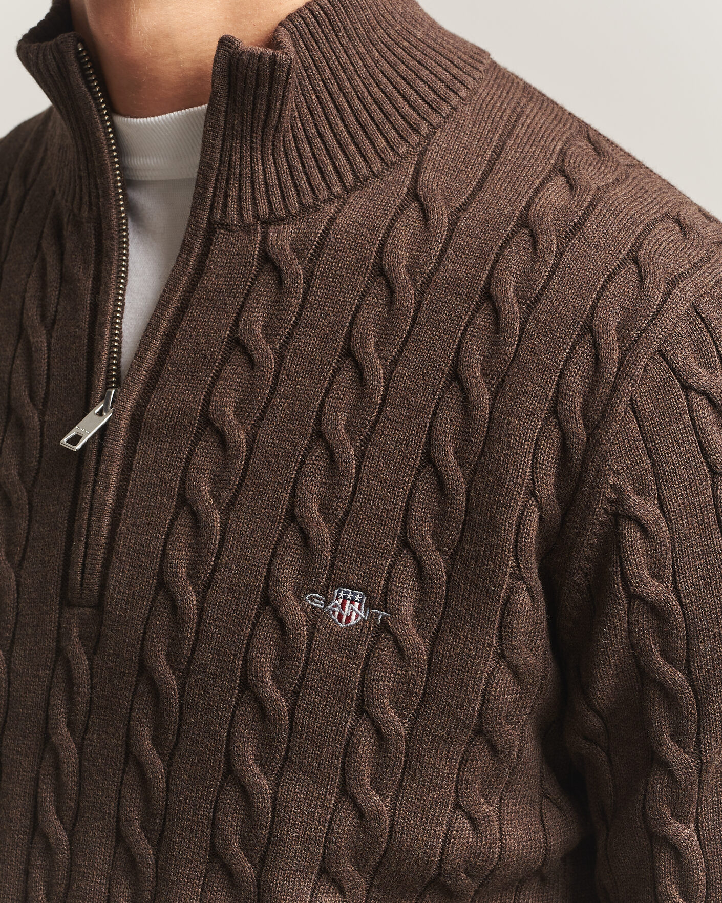 Mies | Puserot | Gant | Cotton Cable Half Zip Black Brown Melange