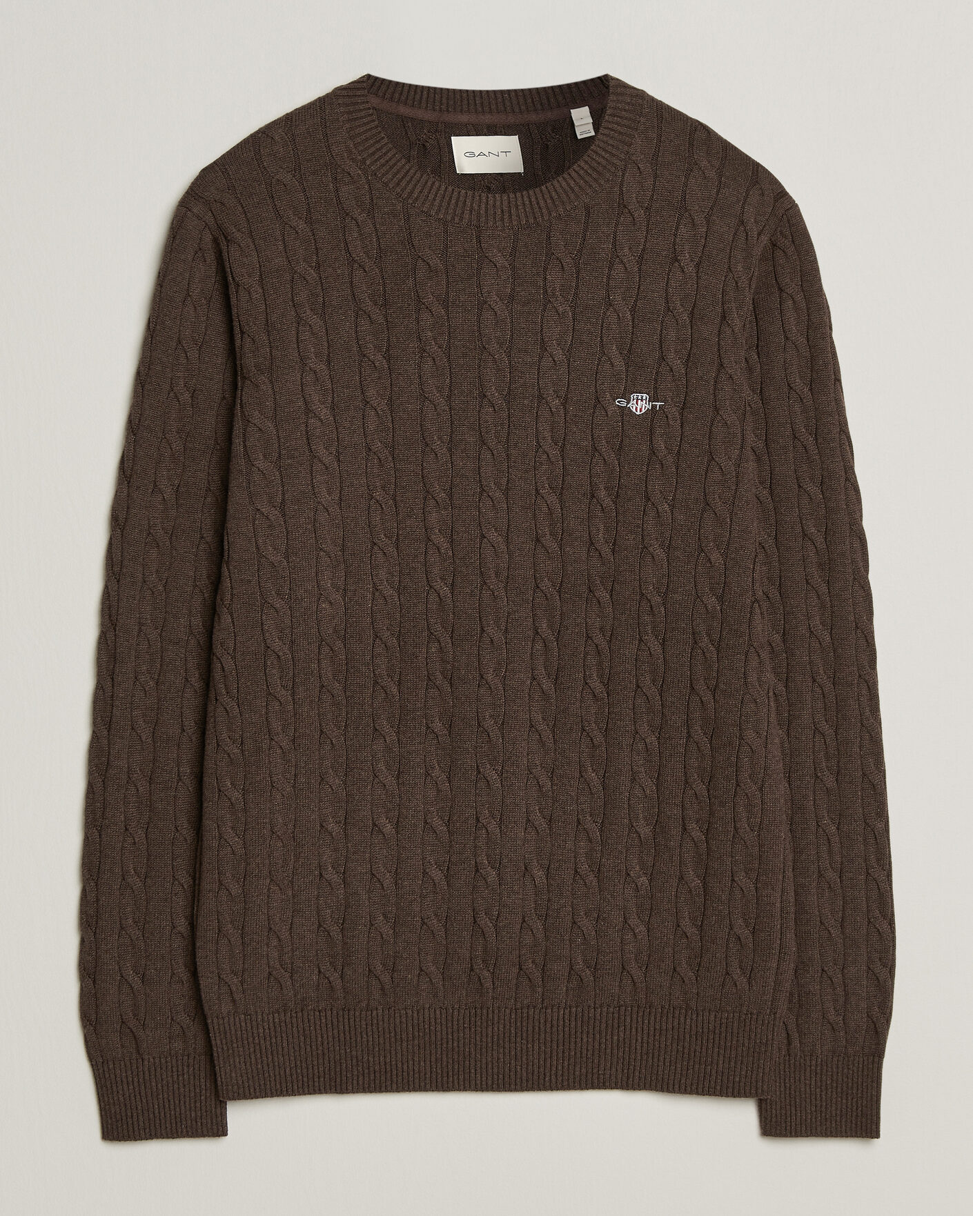 Mies | Puserot | Gant | Cotton Cable Crew Neck Black Brown Melange