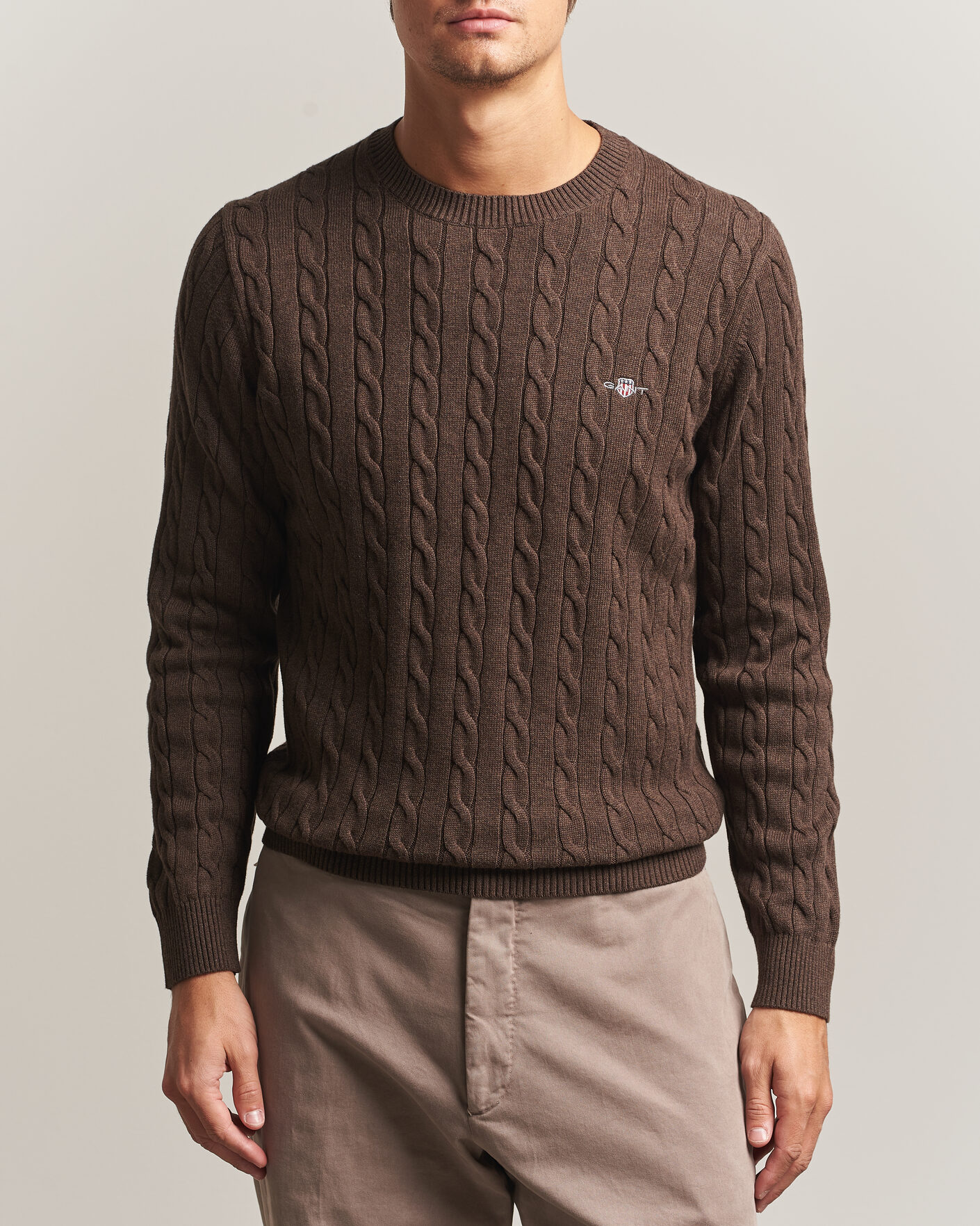 Mies | Puserot | Gant | Cotton Cable Crew Neck Black Brown Melange