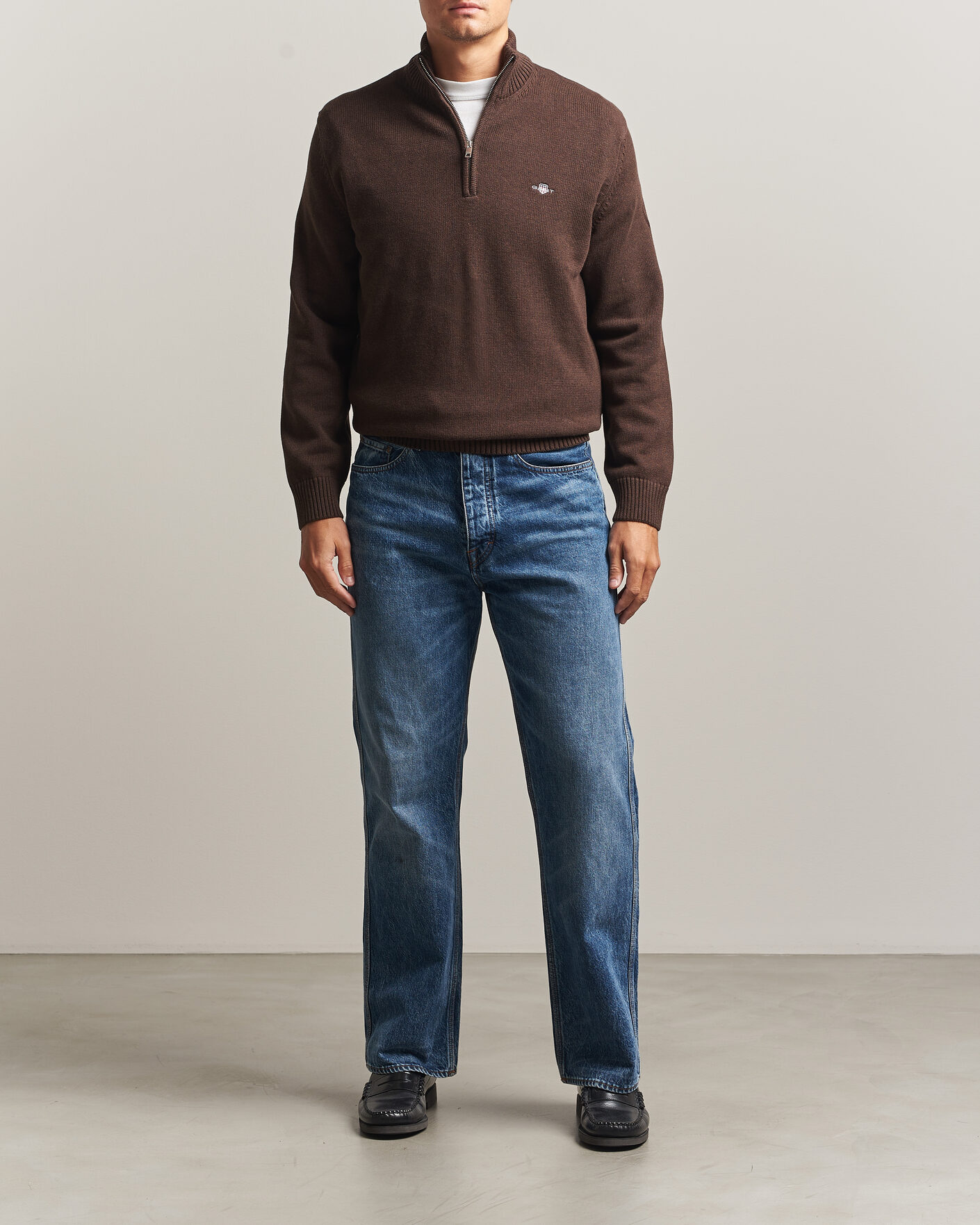 Mies | Puserot | Gant | Casual Cotton Half Zip Black Brown Melange
