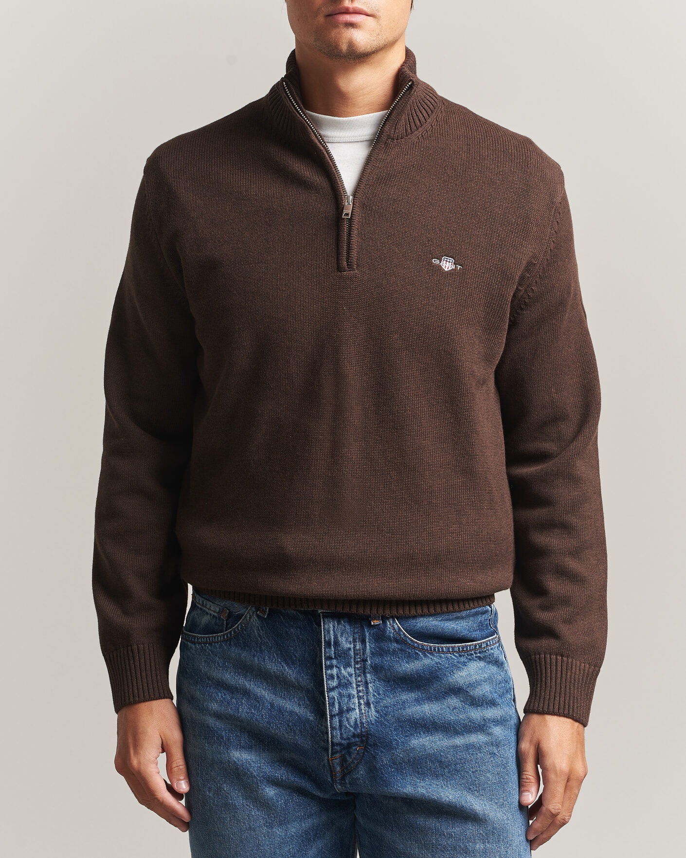 Mies | Puserot | Gant | Casual Cotton Half Zip Black Brown Melange