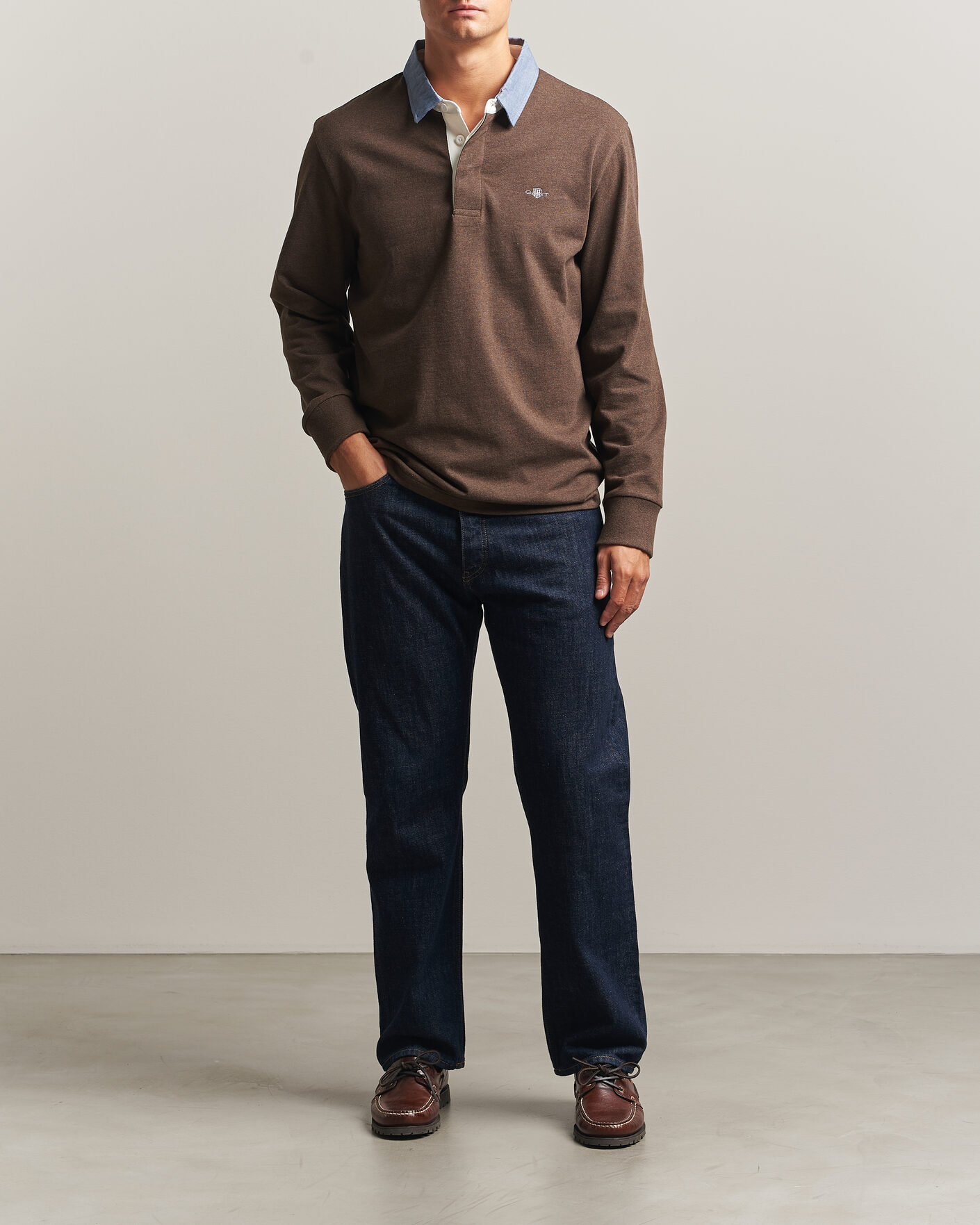 Mies | Puserot | Gant | Chambray Solid Heavy Rugger Black Brown Melange