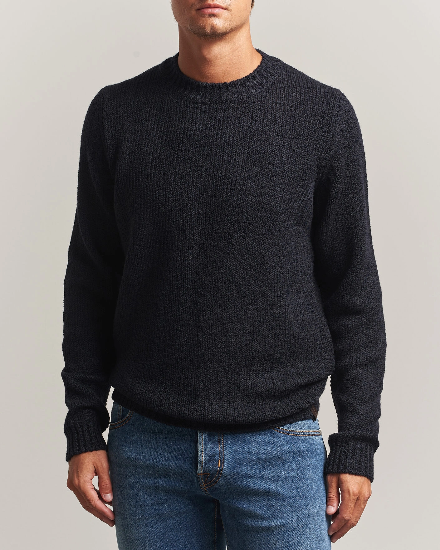 Mies | Puserot | Jacob Cohën | Muffled Virgin Wool Link Stitch Sweater Navy
