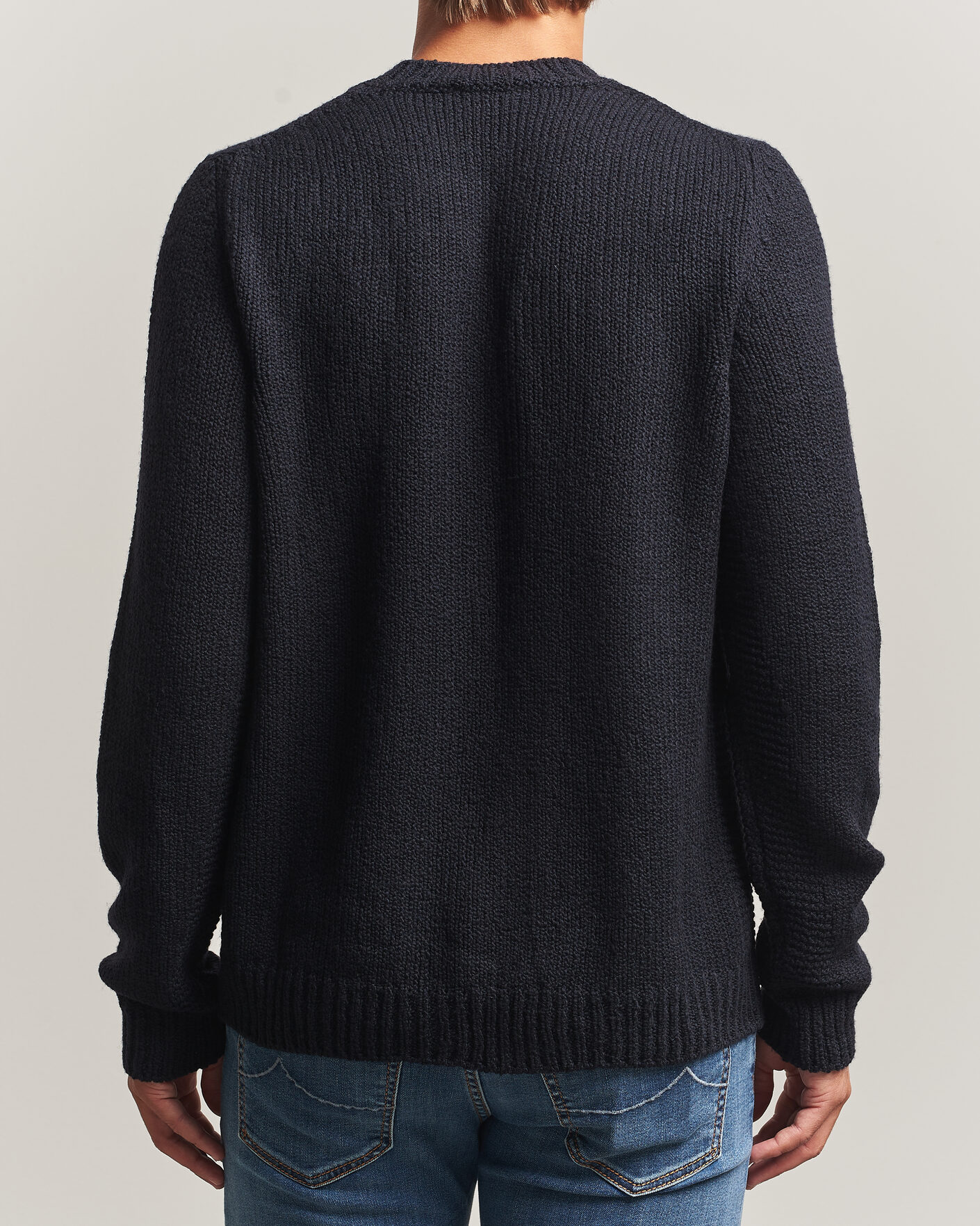 Mies | Puserot | Jacob Cohën | Muffled Virgin Wool Link Stitch Sweater Navy