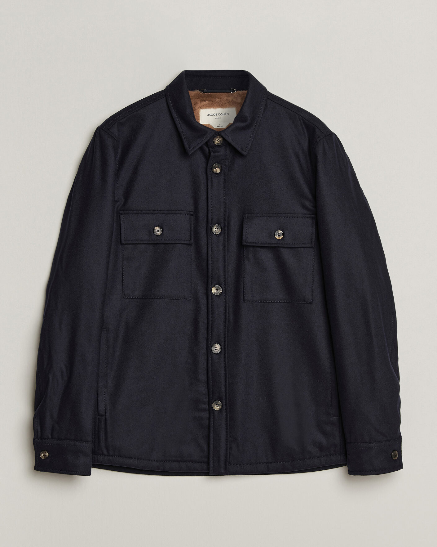 Mies | Takit | Jacob Cohën | Wool Flannel Eco Fur Lined Shirt Jacket Navy