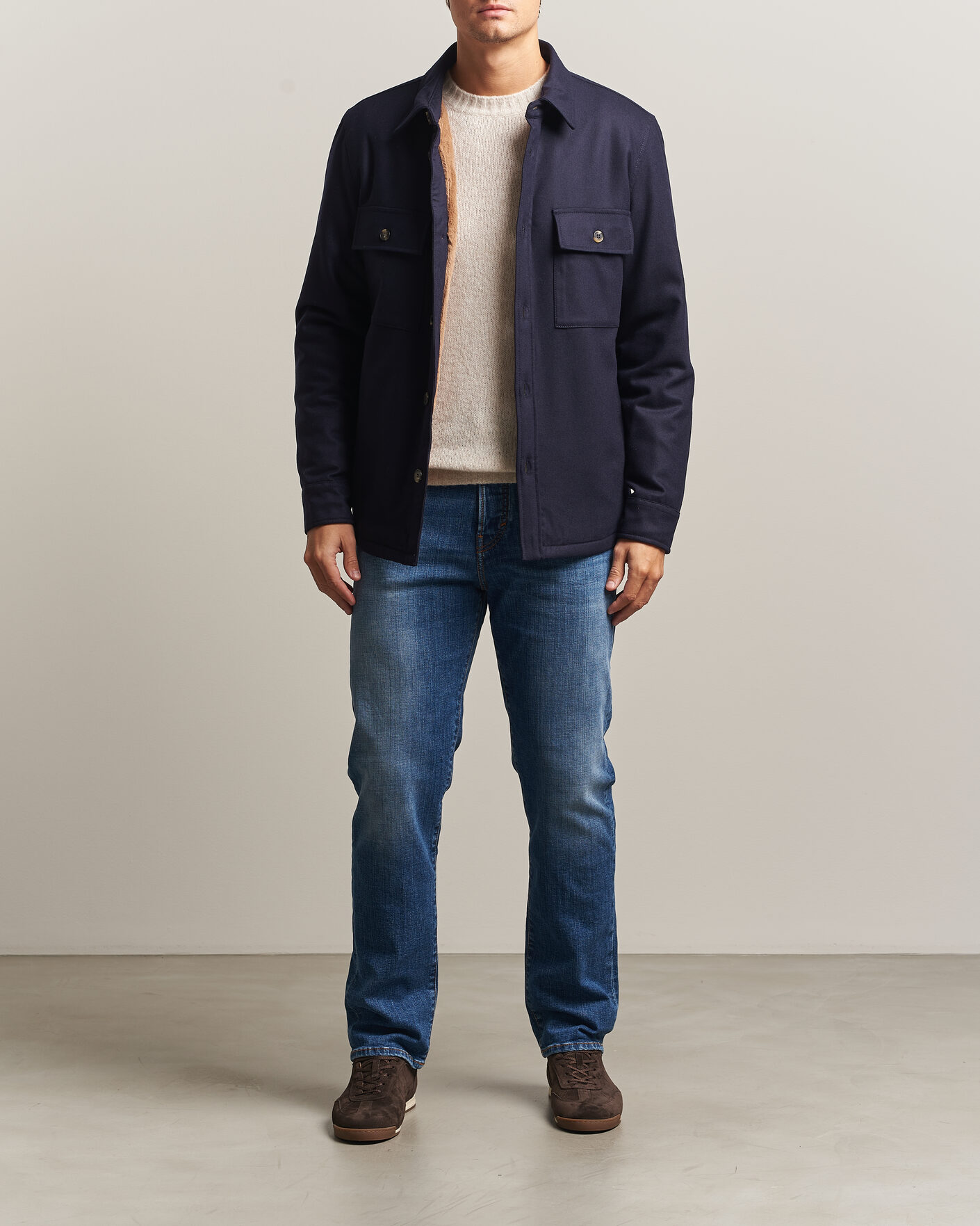 Mies | Takit | Jacob Cohën | Wool Flannel Eco Fur Lined Shirt Jacket Navy