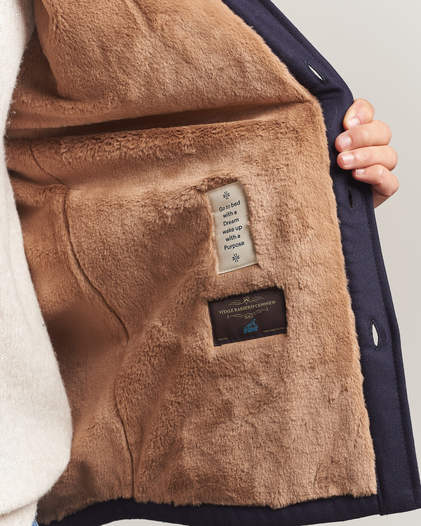 Mies | Takit | Jacob Cohën | Wool Flannel Eco Fur Lined Shirt Jacket Navy