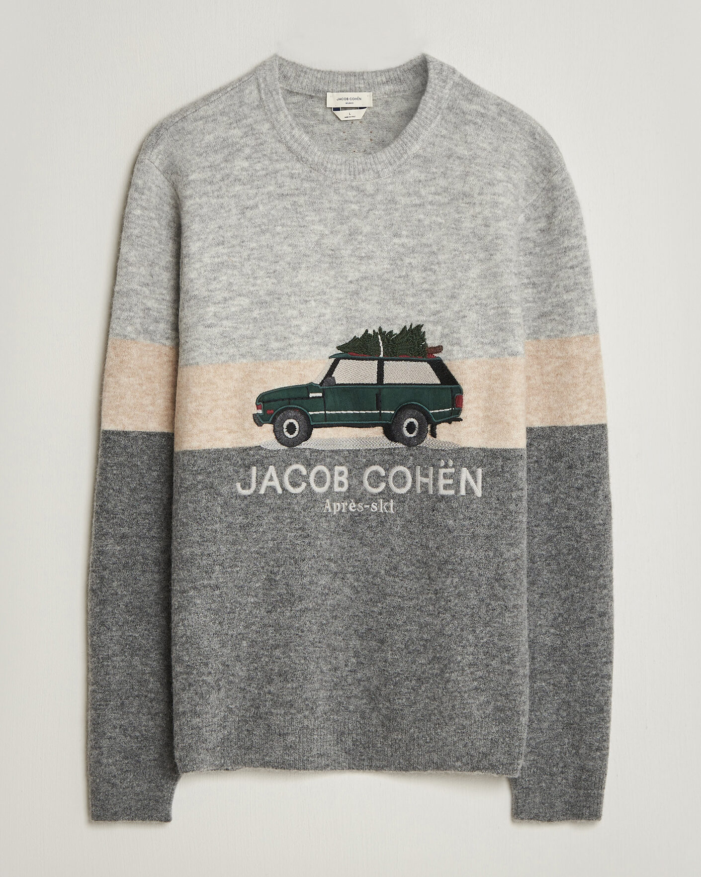 Mies | Puserot | Jacob Cohën | Embroidery Knitted Apres-Ski Crew Neck Grey