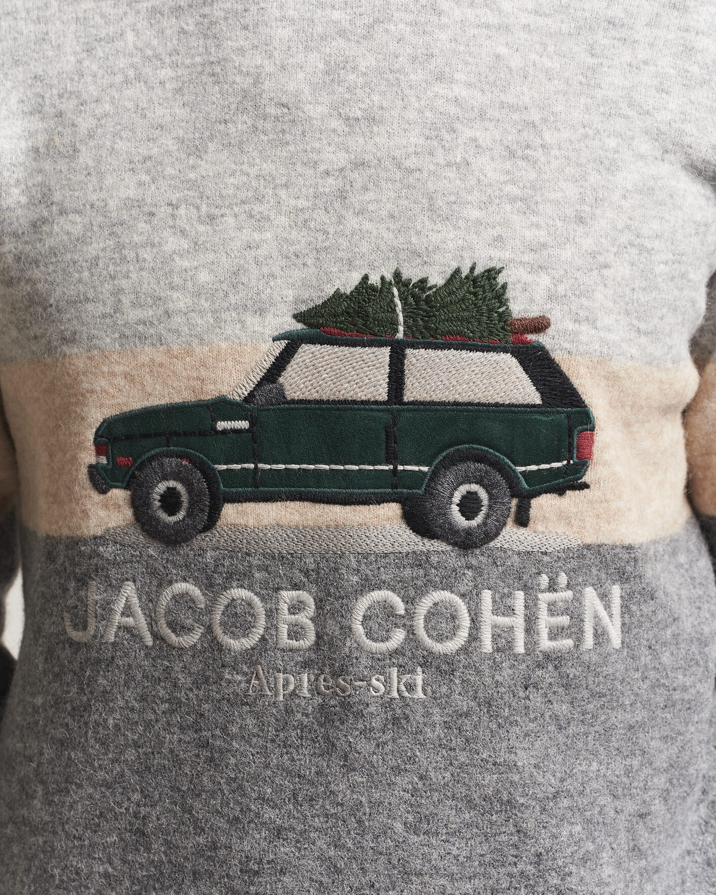 Mies | Puserot | Jacob Cohën | Embroidery Knitted Apres-Ski Crew Neck Grey
