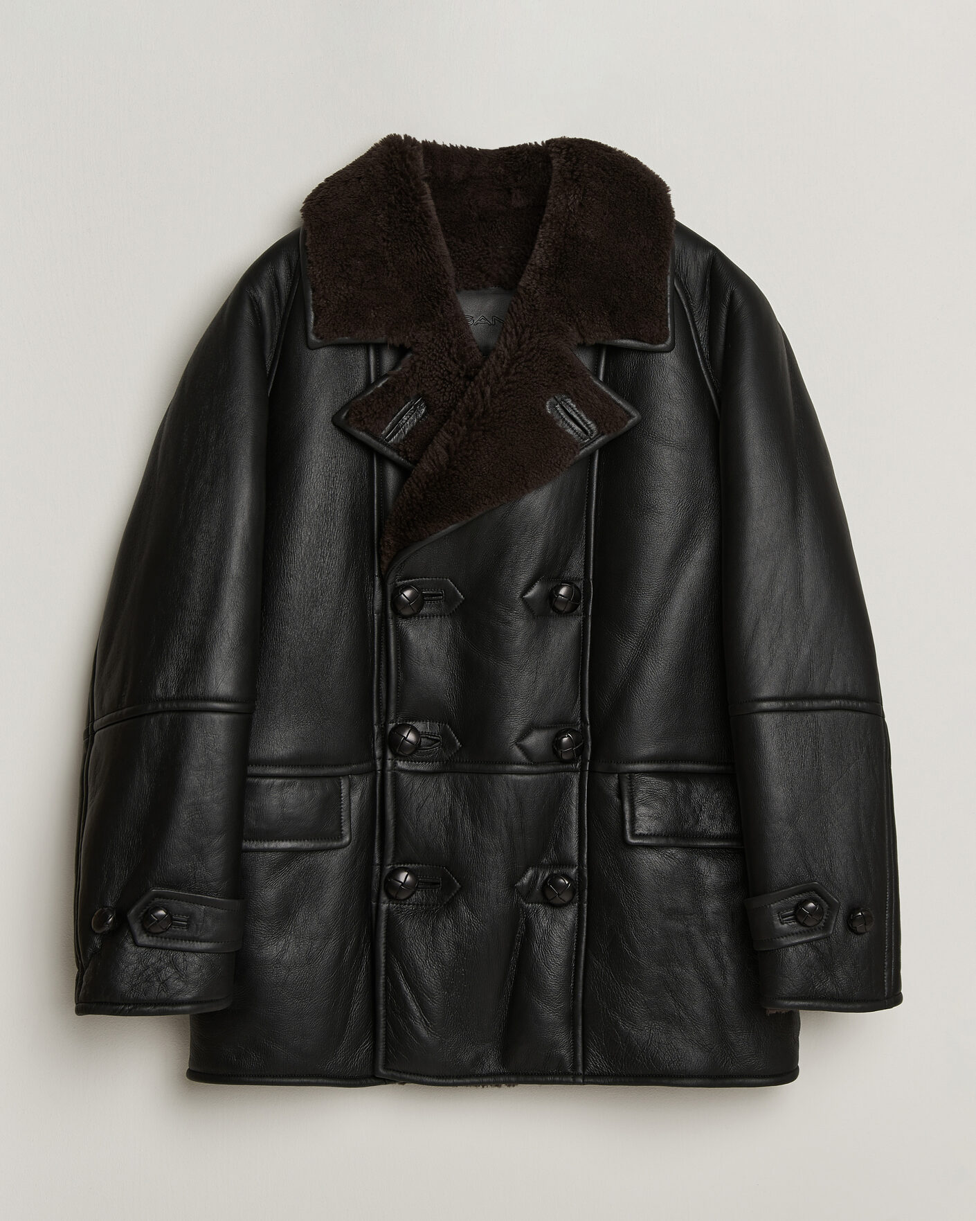 Mies | Takit | Gant | Shearling Leather Peacoat Black